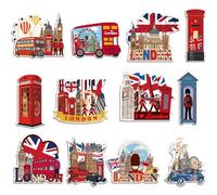 Luvart Imanes de nevera de Londres, 12 unidades, regalo de recuerdo, bandera británica, caja de teléfono roja, autobús, nevera