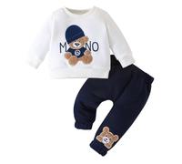 LUVCES 2Pcs Conjunto Ropa para Bebés Niños Casual Manga Larga Estampado Letras Lindo Oso Sweatshirt Pantalones Deportivos Primavera Otoño Trajes Oso de letras blancas 9-12 Meses