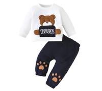 LUVCES 2Pcs Conjunto Ropa para Bebés Niños Casual Manga Larga Estampado Letras Lindo Oso Sweatshirt Pantalones Deportivos Primavera Otoño Trajes Oso blanco 6-9 Meses