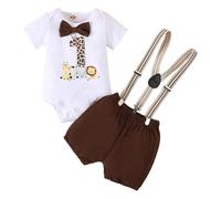 LUVCES Bebé Niño 1 Año Compleanno Ropa Wild One Estampado Mameluco de Caballero+ Pantalones Cortos con Tirantes Conjunto de Trajes Compleannos One Marrón oscuro 9-12 Meses