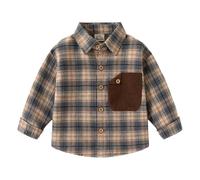 LUVCES Camisas de Franela a Cuadros para Niños Blusa Informal de Algodón con Botones Camisa Clásica con Bolsillo en el Pecho Otoño Primavera Ropa Cuadros Azules 2-3 Años