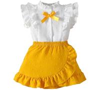 LUVCES Conjunto de Falda para Bebé Niña Blusa Sin Mangas con Ribete de Volantes y Lazo+ Elegante Lunares Suizos Falda 2 Piezas Ropa de Verano Amarillo 2-3 Años
