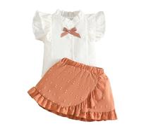 LUVCES Conjunto de Falda para Bebé Niña Blusa Sin Mangas con Ribete de Volantes y Lazo+ Elegante Lunares Suizos Falda 2 Piezas Ropa de Verano Rojo anaranjado 2-3 Años