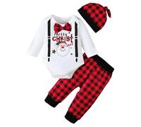 LUVCES Conjunto de Navidad Bebés Recién Nacidos My First Christmas Pelele Caballero + Pantalones a Cuadros Rojos + Sombrero 3Pcs Conjuntos de Ropa Navidad 3Pcs Blanco Xmas 12-18 Meses