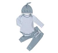 LUVCES Conjunto de Otoño para Bebé Recién Nacido Manga Larga a Rayas Mono Top y Pantalón Acanalado 2 Piezas Ropa de Invierno Trajes 3Pcs Rayas azules 12-18 Meses