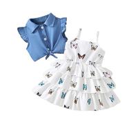 LUVCES Conjunto de Tutú Vestido y Cárdigan para Bebe Niña Elegante Sin Mangas Pajarita Tul Vestidos y Cárdigan Set Verano Otoño 2 Piezas Vestido Ropa Trajes Manga corta Mariposa 18-24 Meses