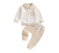 LUVCES Conjunto Otoño Ropa para Bebé Niño Manga Larga Sudadera con Cuello Vuelto y Cremallera + Pantalón con Bolsillos 2 Piezas Trajes de Primavera Cuadro de albaricoque 12-18 Meses