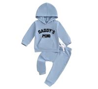 LUVCES Conjunto Ropa Bebe Niño Estampado Letras Sudadera con Capucha y Pantalones 2Pcs Otoño Primavera Conjuntos Set Para Niño Daddy's Mini Azul claro 9-12 Meses