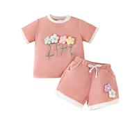LUVCES Conjunto Ropa de Verano para Niña Manga Corta con Flores 3D Camiseta y Pantalones Cortos 2 Piezas Bonito Conjunto de Gofres para Bebé Rosa 18-24 Meses