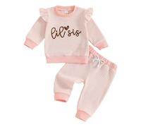 LUVCES Conjuntos Trajes a Juego para Hermanos y Hermanas Manga Larga Rayas Sudadera con Volantes Tops + Pantalones 2 Piezas Otoño Primavera Conjunto Set Rosa LiL Sis 12-18 Meses