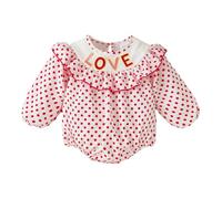 LUVCES My First San Valentín Mono para Bebé Niña Manga Larga Volantes Body Fruncido con Corazón y Lunares Bordados Ropa Linda Conjuntos Lunares rojos Love 0-3 Meses