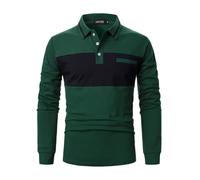 LUVCES Polo Manga Larga Hombre Casual Algodón Bloque de Color a Rayas Cuello Golf Camisa Poloshirt Otoño Invierno T-Shirt Manga Larga Verde + Azul Marino XL