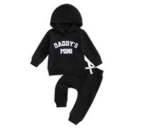 LUVCES Ropa Bebés Niño Estampado Letras Manga Larga Sudadera con Capucha Tops + Elástica Cintura Pantalones 2 Piezas Conjunto de Trajes Set Daddy's Mini Negro 9-12 Meses