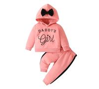 LUVCES Ropa Niña Pequeñas Sudadera con Capucha y Pantalones Conjuntos de Ropa Little Sis Otoño Invierno 2 piezas Set 2Pcs Rosa Daddy's Girl 18-24 Meses