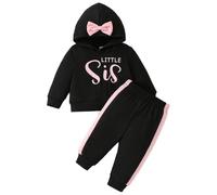LUVCES Ropa Niña Pequeñas Sudadera con Capucha y Pantalones Conjuntos de Ropa Little Sis Otoño Invierno 2 piezas Set 2Pcs Little Sis negro 18-24 Meses