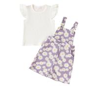 LUVCES Ropa para Niña Pequeña a Bretelles Set Bonito Camiseta con Volantes+ Ajustable Tirantes Shorts con Estampado Floral 2 Piezas Peto Conjunto Estampado floral morado 18-24 Meses