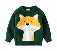 LUVCES Suéter de Punto para Niño Pequeño Lindo Jersey de Cuello Redondo Blusa de Manga Larga con Estampado Animal Sudadera Cálida para Niños Zorro Verde 4-5 Años