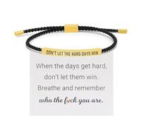 LUVDECO 1 pulsera de fuerza con texto en inglés "Dont Let The Hard Days Win", joyería inspiradora, pulsera de cuerda con tarjeta de aliento para familiares, amigas y niñas (negro dorado)