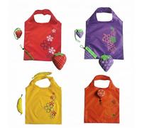 LUVDECO Paquete de 4 bolsas de compras plegables reutilizables con bonitos patrones de frutas y animales, bolsa grande impermeable que se pliega en bolsa para comestibles, playa, viajes, fruta