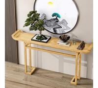 LUVEQLSIT Consola Moderna con diseño Estriado y Almacenamiento, Estructura metálica Robusta y Superficie de Madera Maciza; Mesa Auxiliar para recibidor, Pasillo o sofá(Giallo,160cm/62.9in)