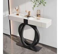LUVEQLSIT Mesa Consola estriada con Amplio Espacio Almacenamiento, Base Reforzada Doble Anillo y Lujosa Cubierta de Pizarra; Ideal para la decoración del recibidor(Black+White,120cm/47.2in)