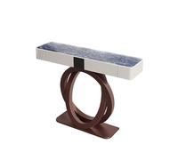 LUVEQLSIT Mesa Consola estriada con Amplio Espacio Almacenamiento, Base Reforzada Doble Anillo y Lujosa Cubierta de Pizarra; Ideal para la decoración del recibidor(Brown+Blue,80cm/31.4in)