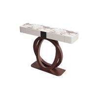LUVEQLSIT Mesa Consola estriada con Amplio Espacio Almacenamiento, Base Reforzada Doble Anillo y Lujosa Cubierta de Pizarra; Ideal para la decoración del recibidor(Brown+Yellow,80cm/31.4in)
