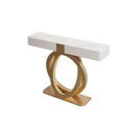 LUVEQLSIT Mesa Consola estriada con Amplio Espacio Almacenamiento, Base Reforzada Doble Anillo y Lujosa Cubierta de Pizarra; Ideal para la decoración del recibidor(Gold+White,100cm/39.3in)