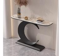 LUVEQLSIT Mesa Consola Moderna con Tablero de Piedra Sinterizada, Estrecha para Pasillo con Marco en C, para Sala de Estar y Entrada,80 cm, Blanco Negro(Black+Yellow,150cm/59in)