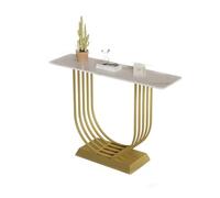 LUVEQLSIT Mesa de Consola Estrecha de sinterizado de Lujo, Moderna Mesa de Entrada para Pasillo y Sala, Base metálica Resistente,100cm, Crema(Gold,150cm/59in)