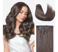 LUVME Extensiones de cabello humano hechas a mano con clip, 18 pulgadas, 120 g, 7 unidades, color marrón moca, lacio, doble trama, sin costuras, para una cobertura completa