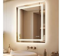 LUVODI Espejo Baño con Luz Led Frontal y Retroiluminado 60x80 Espejos Pared Maquillaje con 3 Colores de Luz Regulable, Antivaho, Memoria,IP56,CE,Enchufe,Marco de Alumnio,CRI>97 Serie Premium
