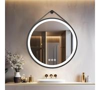 LUVODI Espejo Baño con Luz y Marco Negro Redondo: 60 cm Espejos Led Pared con Cuerda Antivaho Bathroom Mirrior Espelho Banho Maquillaje con 3 Luces Regulable Memoria para Tocador Lavavo Decorativo