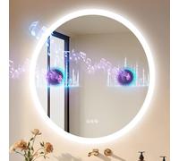 LUVODI Espejo Baño Led Bluetooth, 80x80cm Espejo Baño con Luz Redondo, Espejos de Pared con Interruptor Táctil, Función Antivaho, Luz Regulable de 3 Colores, Función de Memoria, Impermeable IP66