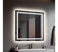 LUVODI Espejo Bano Led Cuadrado: 80x80 Espejos Baño Pared Antivaho Retroiluminado 80x80cm con Doble Fuente de Luz Led Interruptor Tactil Inteligente sin Marco para Maquillaje Cuardo de Baño Lavavo