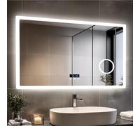 LUVODI Espejo de Baño Pared Bluetooth 100x70 cm con 3X Aumento Luz LED Retroiluminado Espejo Baño Grande Moderno con Interruptor Táctil Función Antivaho Memoria, Impermeable, CRI>97,CE