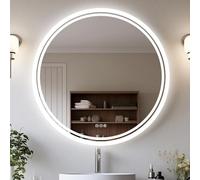 LUVODI - Espejo redondo LED retroiluminado, 80 cm, para cuarto de baño, luminoso, regulable, conectado, antivaho, botón táctil inteligente, maquillaje y afeitado, IP65, regulable, memoria