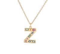 LuvQaze Collar con inicial de circonita colorida para mujer, chapado en oro de 18 quilates, collar con colgante de letra, regalo de cumpleaños, vacaciones, para novia, hija, esposa, madre, Small