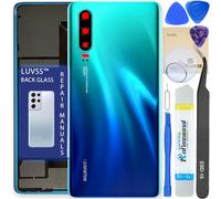 LUVSS Tapa Trasera Vidrio para Huawei P30 Cubre Bateria con Lente de Cámara Reemplazo Kit de Reparación (Azul)