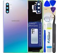 LUVSS Tapa Trasera Vidrio para Samsung Galaxy Note 10+ Plus Cubre Bateria con Lente de Cámara Reemplazo Kit de Reparación SM-N976 N975F -Plata Aura Glow