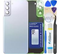 LUVSS Tapa Trasera Vidrio para Samsung Galaxy S21+ Plus Cubre Bateria con Lente de Cámara Reemplazo Kit de Reparación SM-G996B -Plata