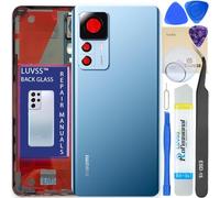 LUVSS Tapa Trasera Vidrio para Xiaomi 12T Pro 5G Cubre Bateria con Lente de Cámara Reemplazo Kit de Reparación (Azul)