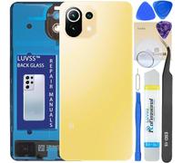 LUVSS Tapa Trasera Vidrio para Xiaomi Mi 11 Lite 5G NE Cubre Bateria Reemplazo Kit de Reparación (Amarillo)