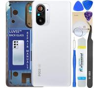 LUVSS Tapa Trasera Vidrio para Xiaomi Poco F3 Cubre Bateria con Lente de Cámara Reemplazo Kit de Reparación (Blanco)