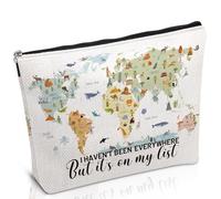 Luvsweets Regalos de viaje para mujeres: bolsa de maquillaje de viaje, accesorios de regalo para viajeros, artículos esenciales de viaje, I Haven't Been Everywhere But It's on My List, bolsa de