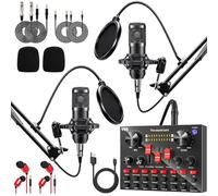 LUVUMVLT Paquete de equipos de podcast para 2, interfaz de audio V8K con micrófono cardioide BM800, micrófono condensador de estudio perfecto para podcasting, grabación, canto, transmisión y juegos