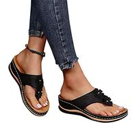 LUWAY Sandalias ortopédicas con Correa para Caminar para Mujer Soporte para el Arco Chanclas cómodas Fascitis Plantar Pies Planos Talón Dolor Juanete Corrección Calzado,Negro,US8/EU40