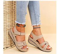 LUWAY Sandalias ortopédicas para Mujer, Alivio del Dolor en el pie, Sandalias ortopédicas con Soporte para el Arco, Sandalias de Playa Huecas con Boca de pez Plana,Beige,US7/EU38