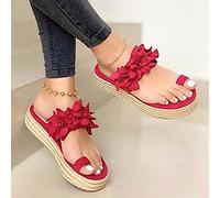 LUWAY Sandalias para Mujer Plataforma Cuña Plana Tobillo Hebilla Sandalias con Correa Bowknot Verano Playa Sandalias Punta Abierta Alpargata Plataforma,Rojo,US10/EU42