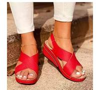 LUWAY Zapatillas de cuña de Verano Zapatillas de Plataforma de tacón Alto para Mujer Zapatos de Exterior para Mujer Sandalias de cuña de Zueco básico Sandalias con Chanclas,Rojo,US7/EU38